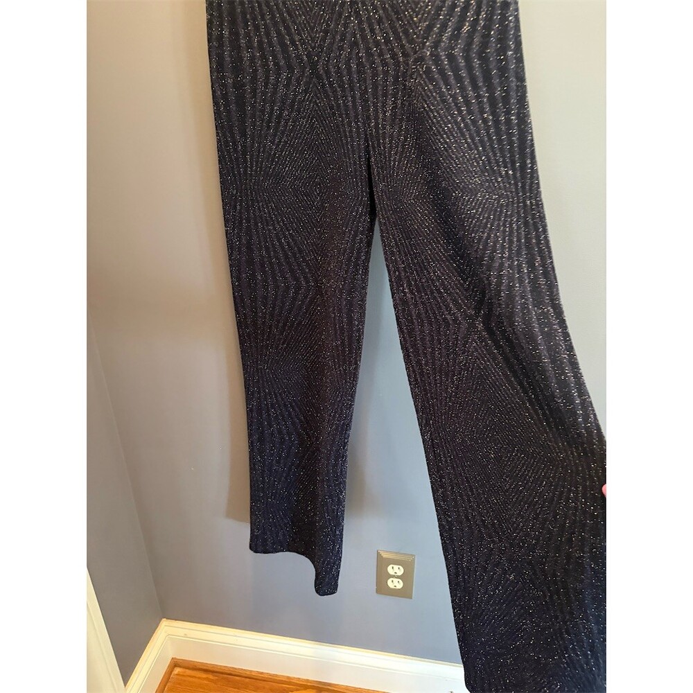 Mi Ami Jumpsuit Womens Size M Blue Glitter Wide-Leg Surplice V-Neck Party - Picture 3 of 8